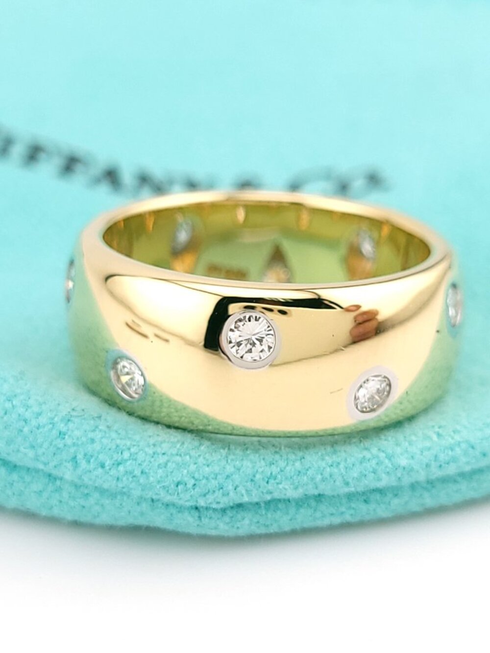 Tiffany & Co. 18k Gold & Platinum Etoile 8mm Wide Eternity Diamond Ring Size 6.5